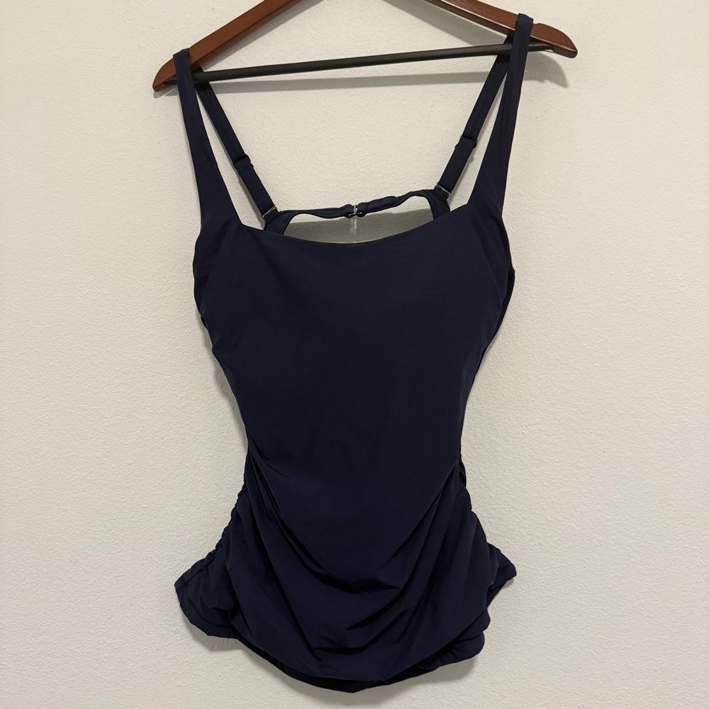 Athleta Square Neck Bra Cup Underwire Tankini Top Navy Blue 40 B/C Tall - Picture 3 of 9